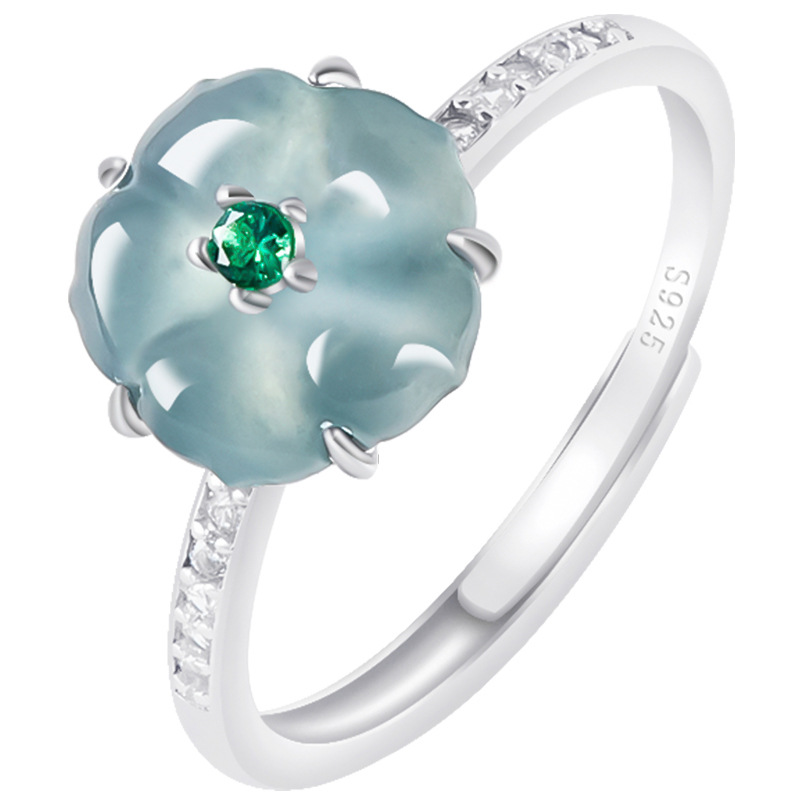 Women Accessories To Gift - Bagues en jade birman bleu, argent