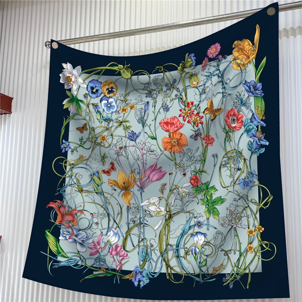 Silk Scarf Square - Injplanchers f-Foulard Carré Imprimé Floral pour