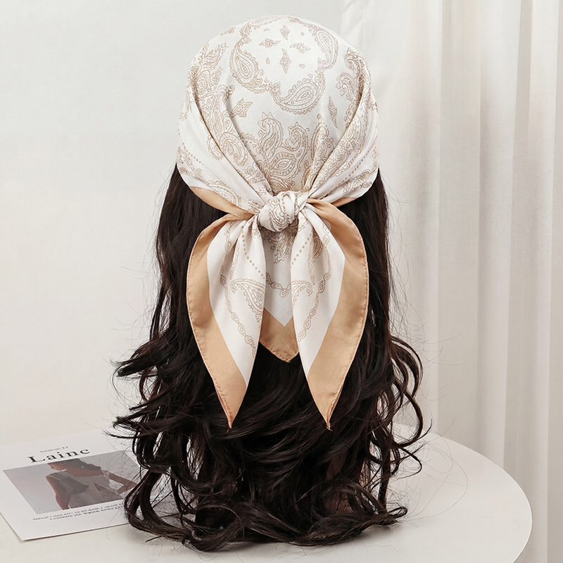Foulard carré vintage beige à  - Silk Scarf Square avis et prix